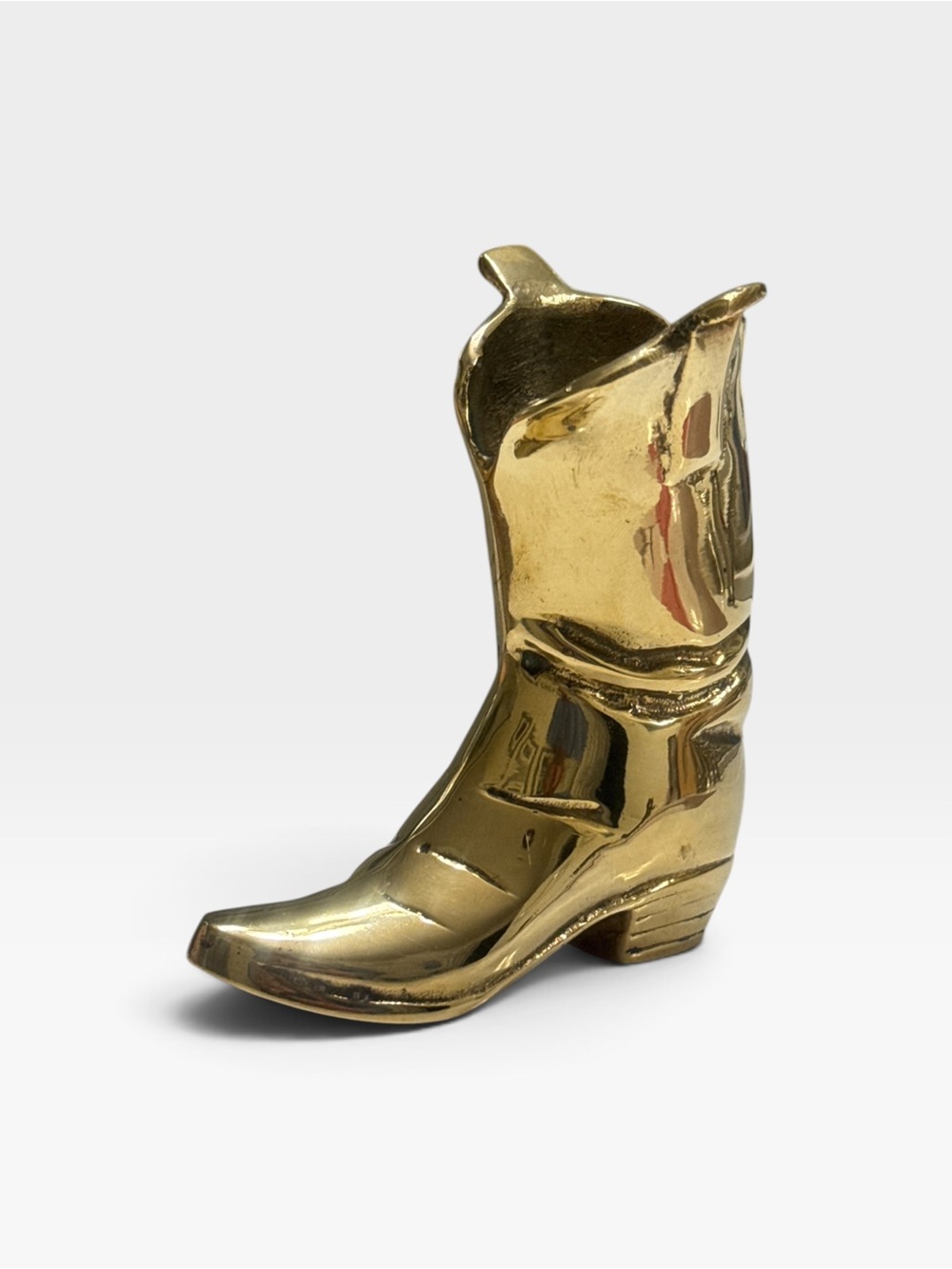 VTG Solid Brass Cowboy Boot Matchstick / Pen Holder Paperweight Bud Vase Decor